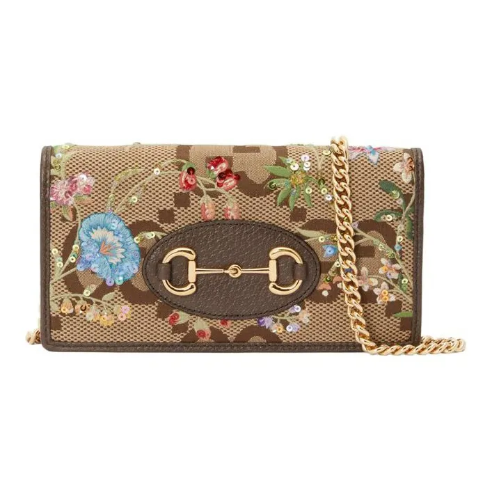 GUCCI Horsebit 1955 Canvas With Leather Shoulder Bag, Crossbody Bag, Wallet Regular Women's Brown