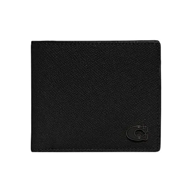 COACH Billfold Wallet Cow Leather Card Holder Wallet Men's Black