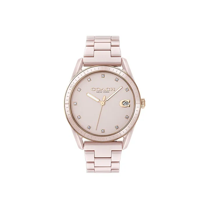 COACH PRESTON Collection Кварцевые наручные часы керамический ремешок розовый циферблат женские часы