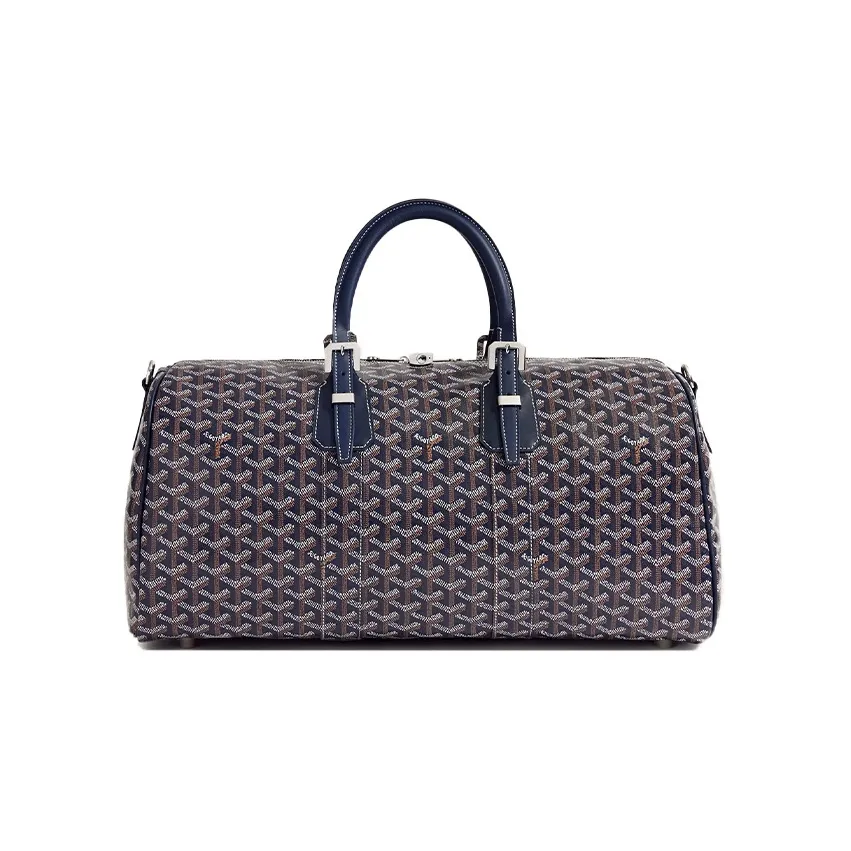GOYARD Boston Canvas With Leather Portable Crossbody Travel Bag Medium Size Unisex Marine Blue