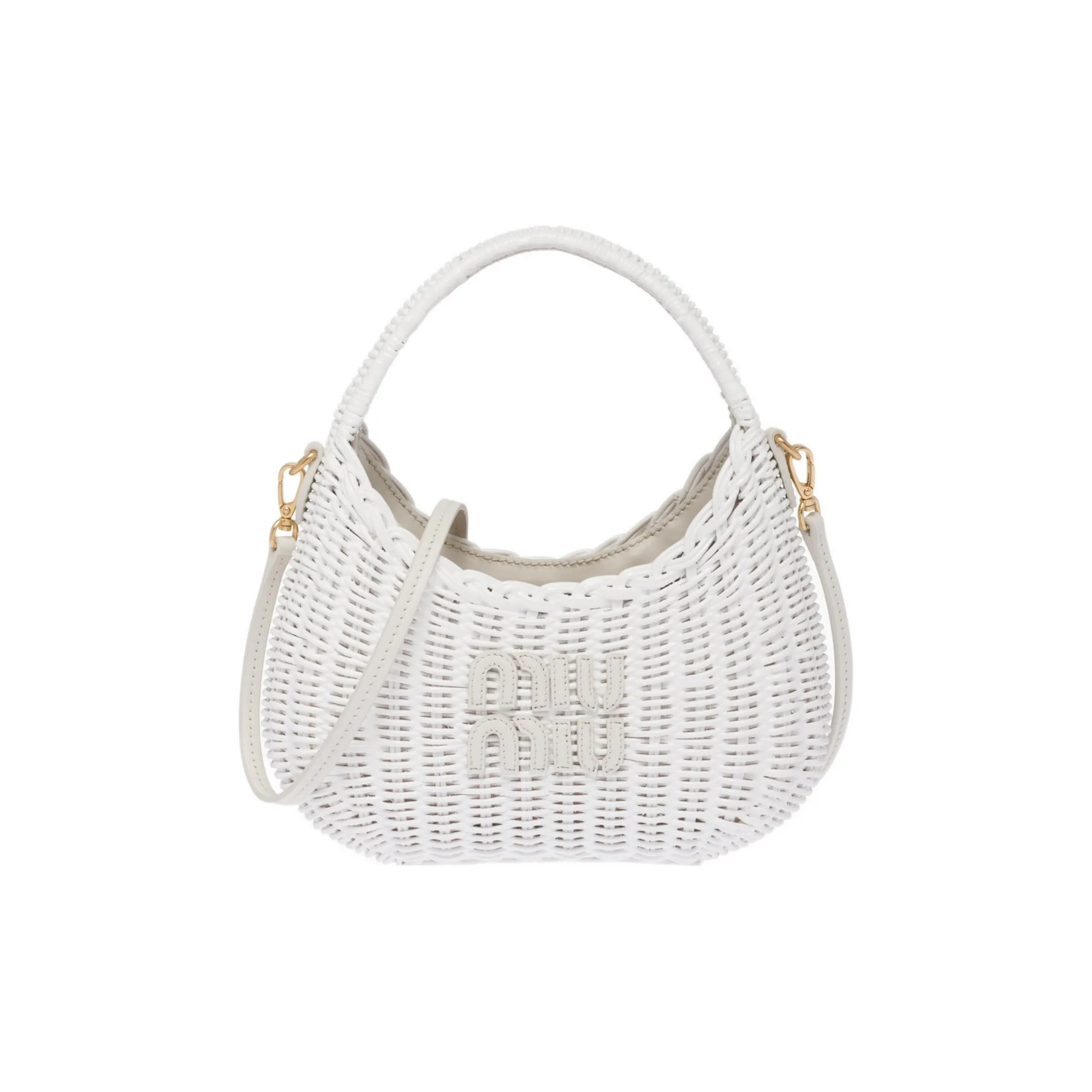 MIU MIU Woven Wicker Hobo Bag, Shoulder Bag, Crossbody Bag, Handbag Women's White
