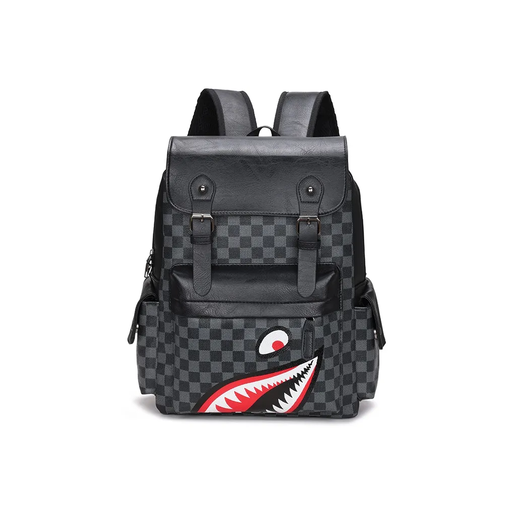 SURELAPTOP Leather Laptop Bags Backpacks Large Size Unisex Checkerboard