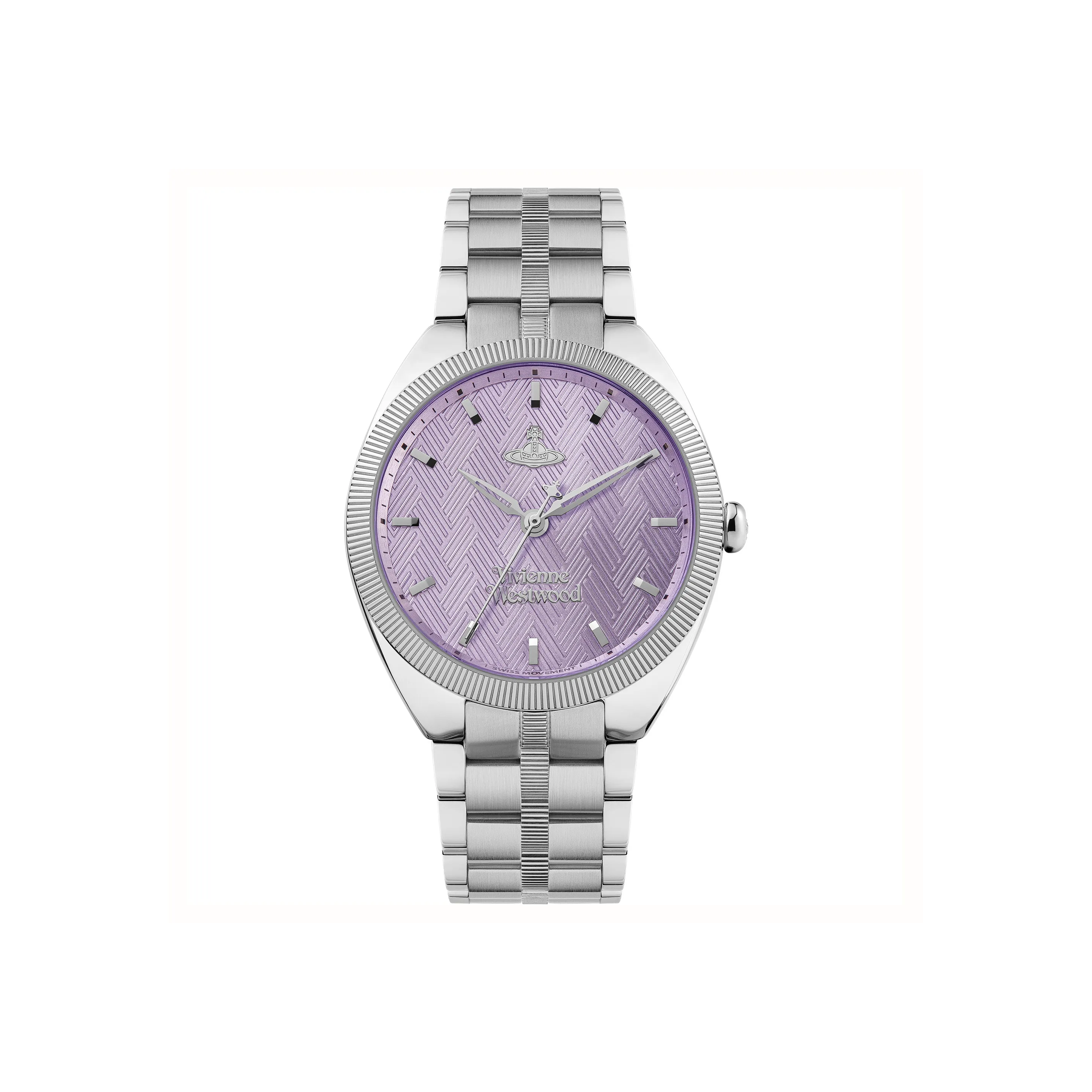 Vivienne Westwood часы на запястье Кварцевый механизм Ремешок из нержавеющей стали Фиолетовый циферблат Женские часы
