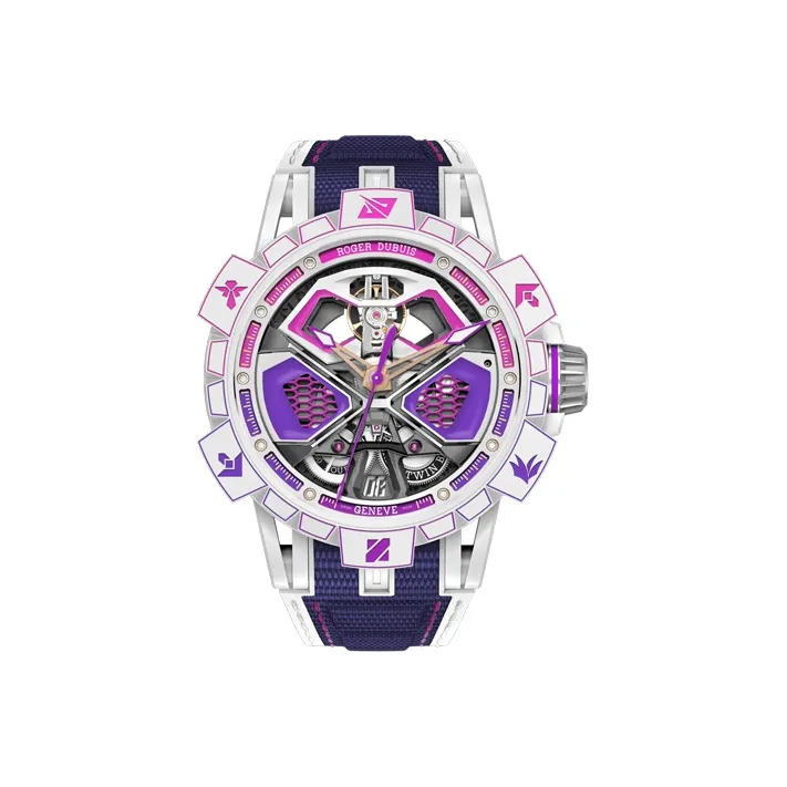 Roger Dubuis Mechanical Movement Men
s Watches Watch 45mm Purple Watch Dial Ceramic Watch Case Rubber Strap