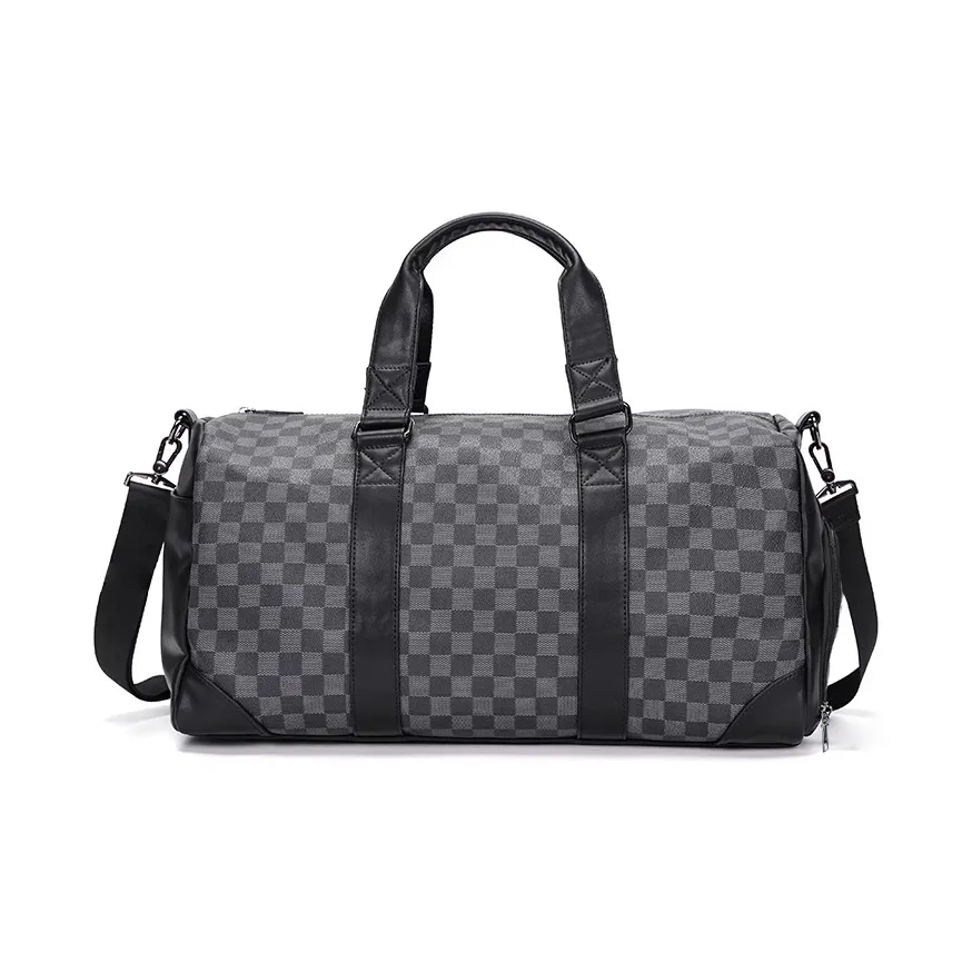SURELAPTOP PU Basketball Bag Sports Bag Portable Crossbody Travel Bag Large Size Unisex Checkerboard