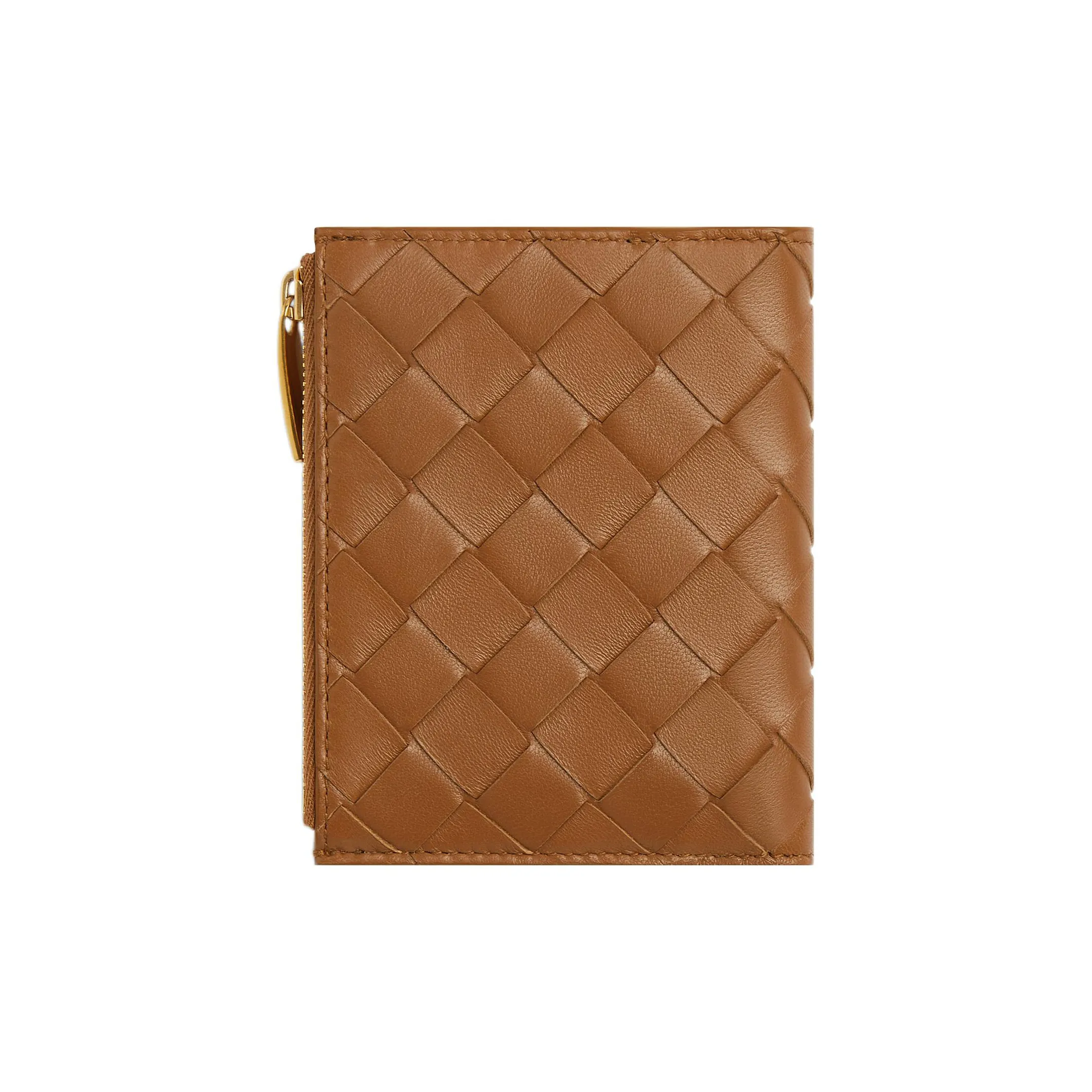 Bottega Veneta Small Bi Fold Zip Wallet Intreccio Wood