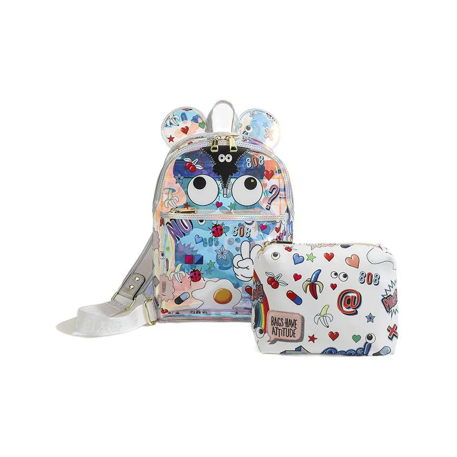 EYE THEME PU Leather Jelly Bag Combo Bag Backpack Women's Multicolor White