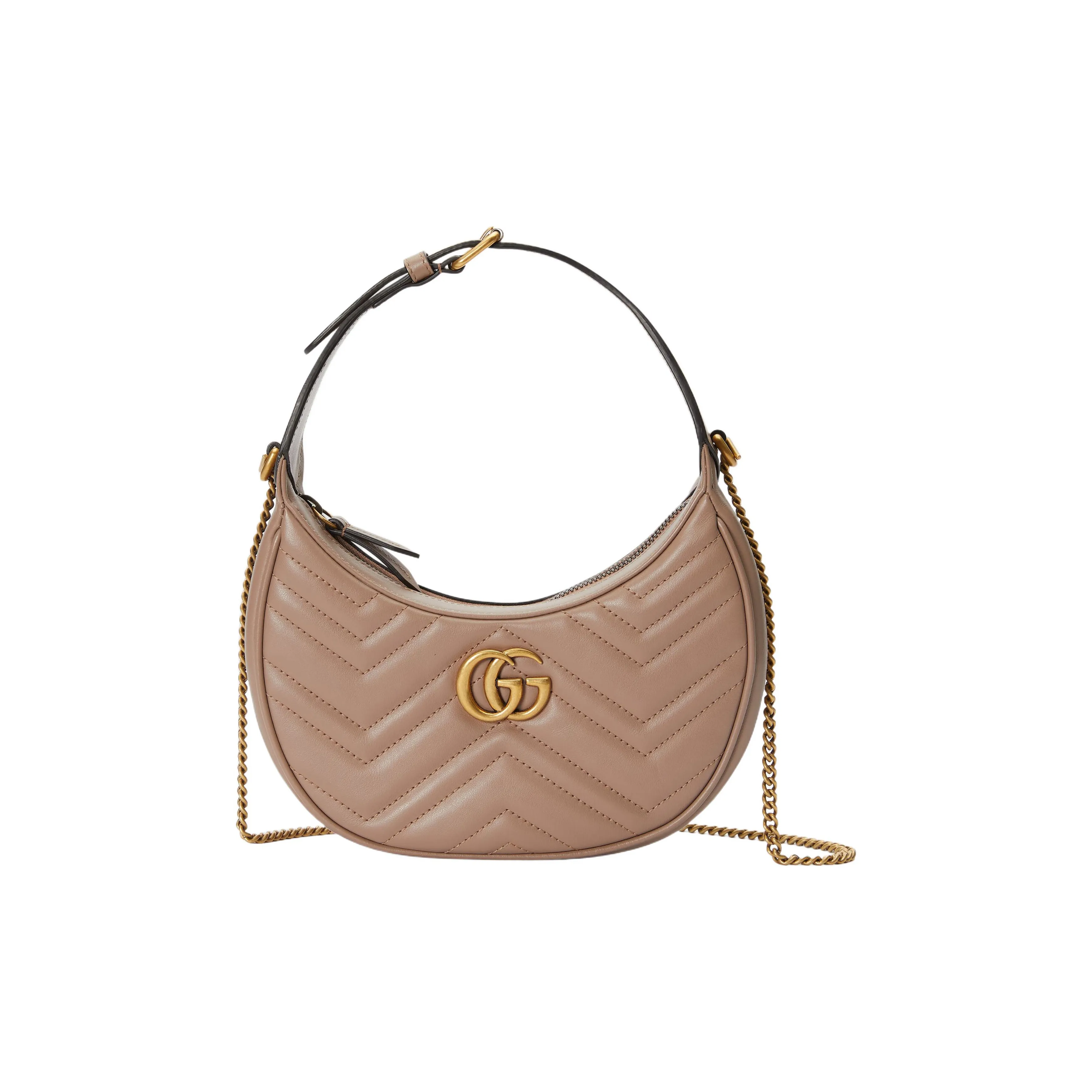 GUCCI Marmont Leather Crescent Bag, Portable Crossbody Bag, Shoulder Bag Women's Gray Pink