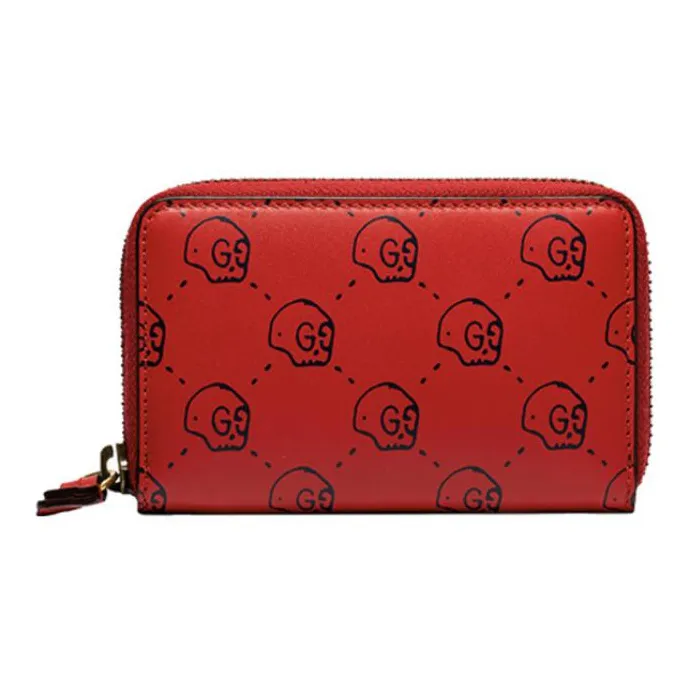 gucci Blau Leather Wallets Card Holders Men's Red