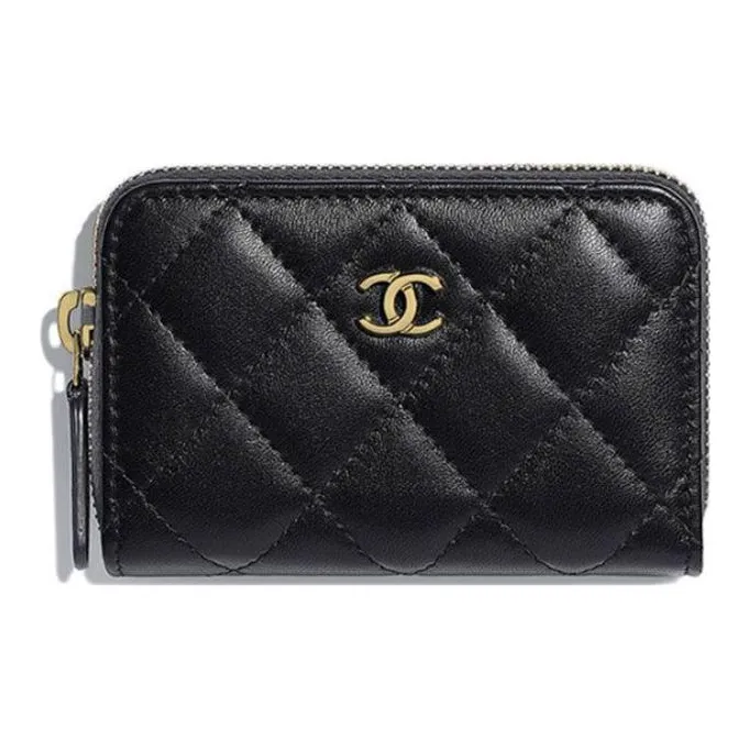 CHANEL Lambskin Coin Purse Card Holder, Wallet Regular Women's Black