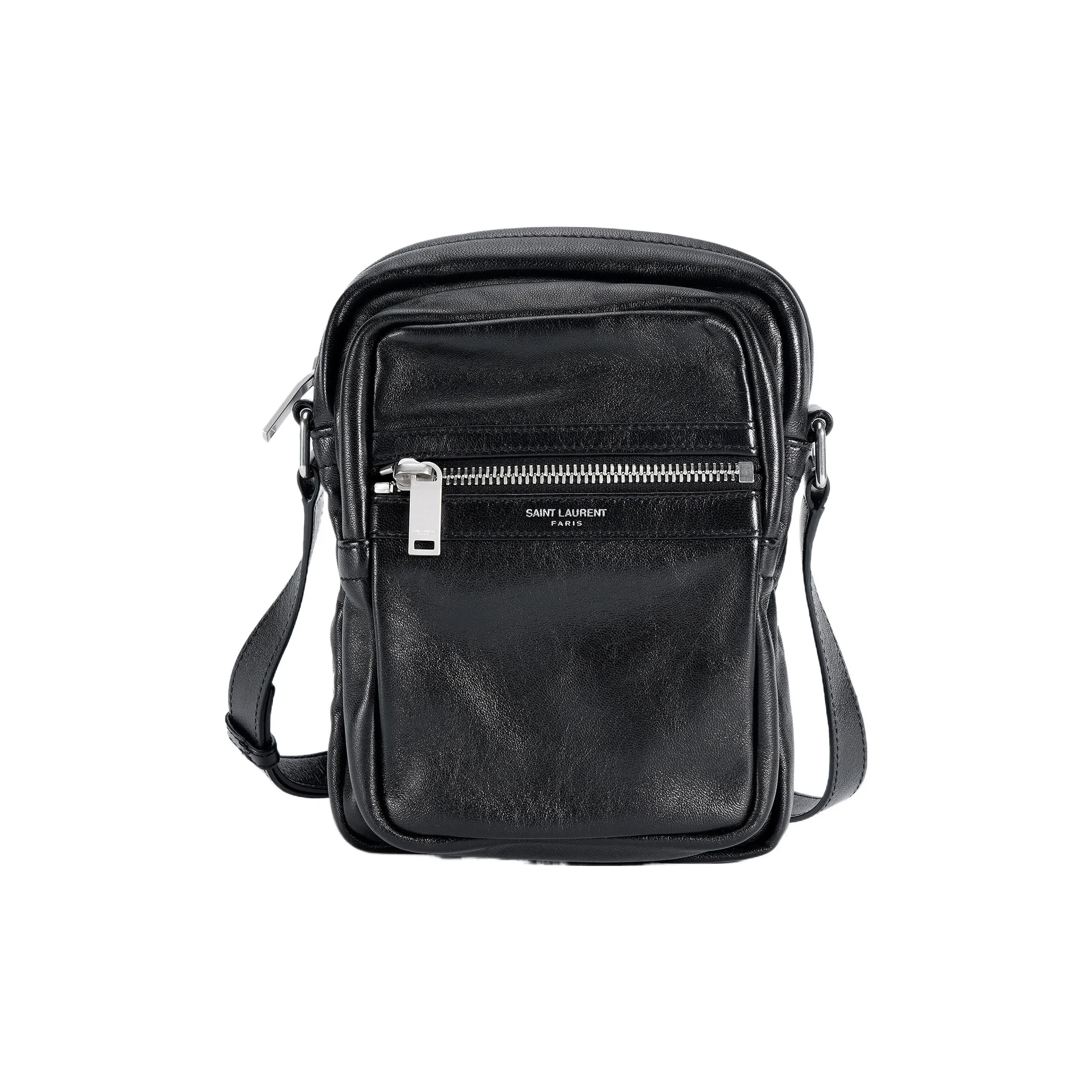 SAINT LAURENT Leather Crossbody Bag Shoulder Bag Men's Black