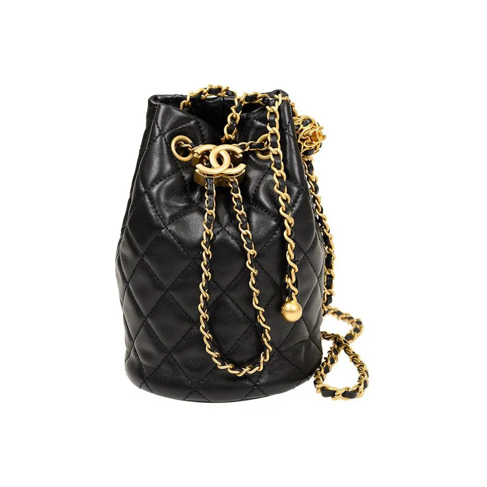 CHANEL Sheepskin Bucket Bag, Shoulder Bag, Crossbody Bag Regular Women's Black