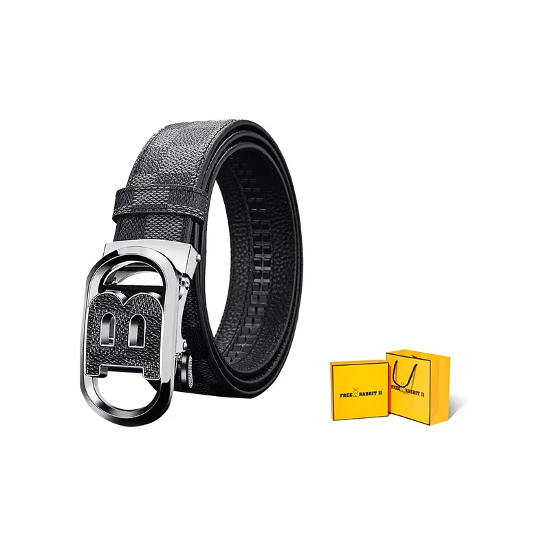FREE RABBITⅡ Letter Belt Plaid Pants Belt Automatic Buckle Leather Belts Men's