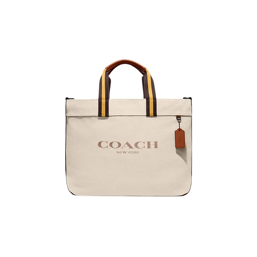 COACH Canvas With Leather Canvas Bag, Tote Bag, Shopping Bag, Handbag Tubas Women's Beige