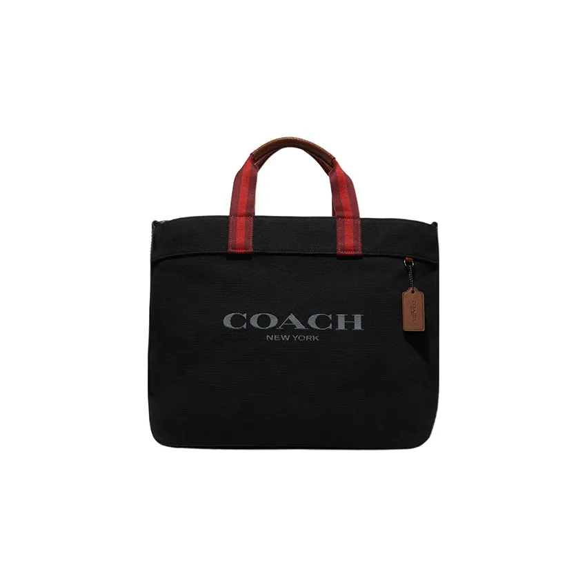 COACH Tote Canvas With Leather Canvas Bag, Tote Bag, Shopping Bag, Handbag Tubas Women's Black