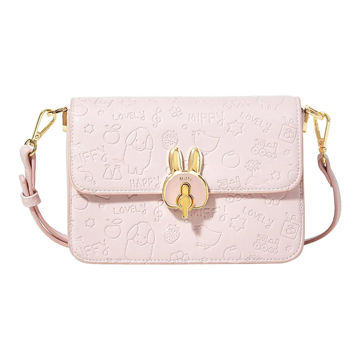 Miffy PU Leather Shoulder Bag Shoulder Bag Small Square Bag Crossbody Bag Regular Women's Ecru/Pink