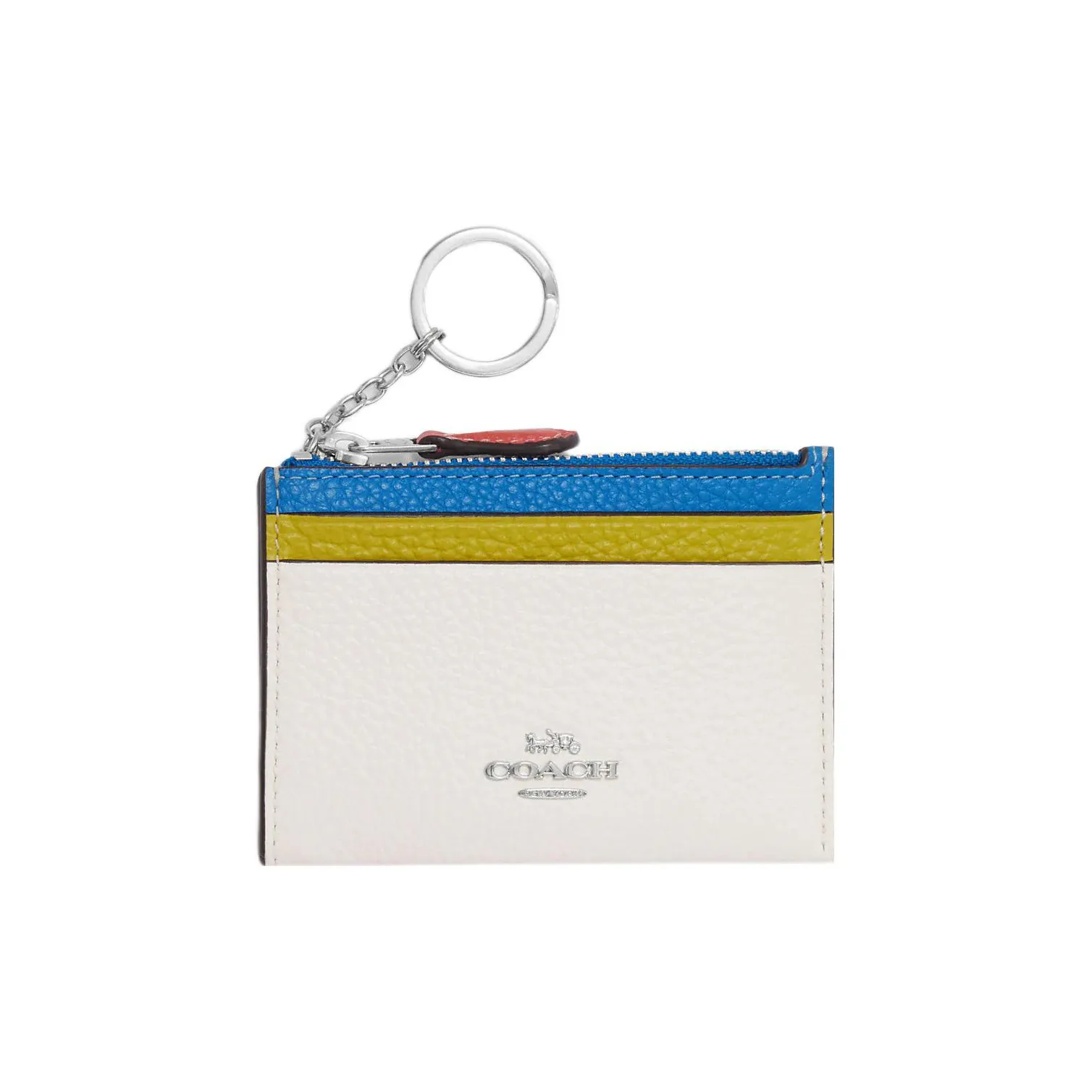 COACH Skinny Id Case Pebbled Leather Coin Purses Wallets Women's White & Turquoise