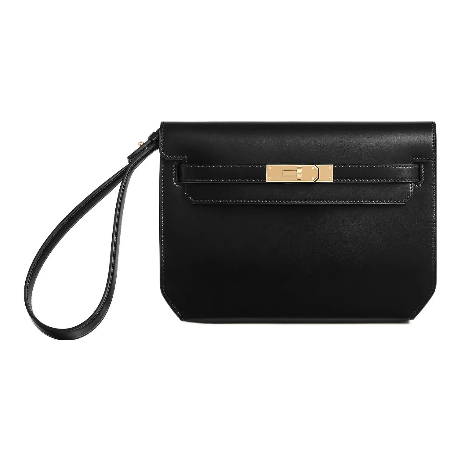 HERMES Kelly Depeches Box Leather Clutch Men
s Noir Black