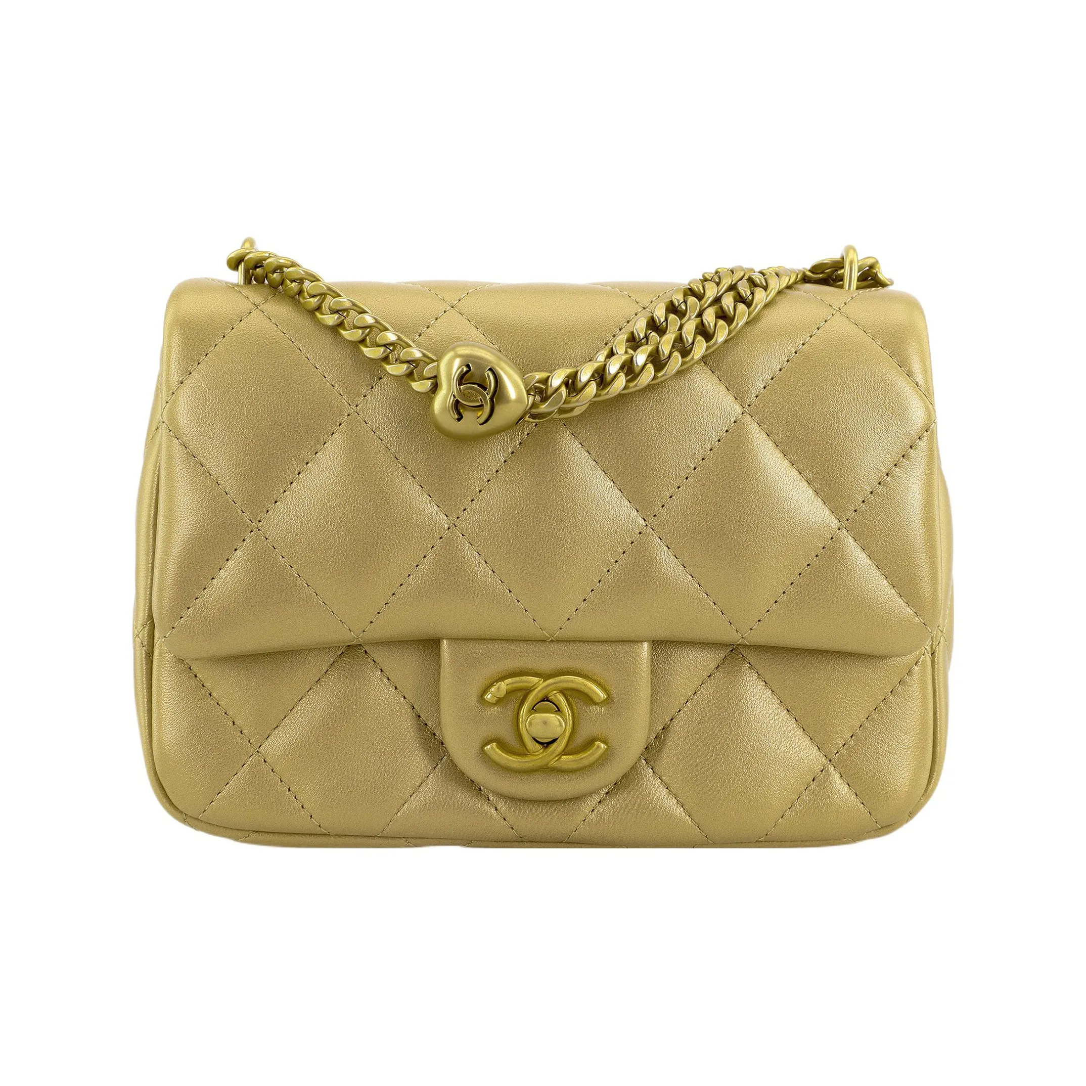 CHANEL Grain Embossed Cow Leather Flap Bag, Shoulder Bag, Crossbody Bag Medium Size Women's Gold