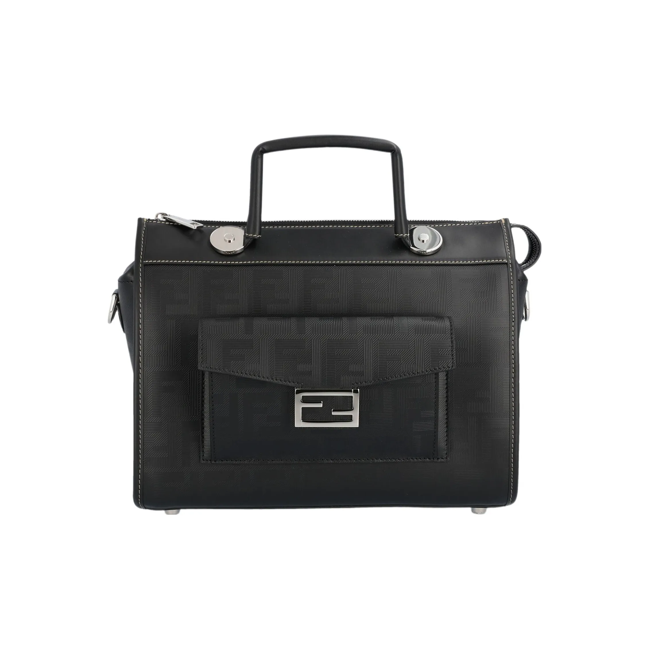 FENDI Cow Leather Shoulder Bag, Crossbody Bag, Handbag Regular Men's Black