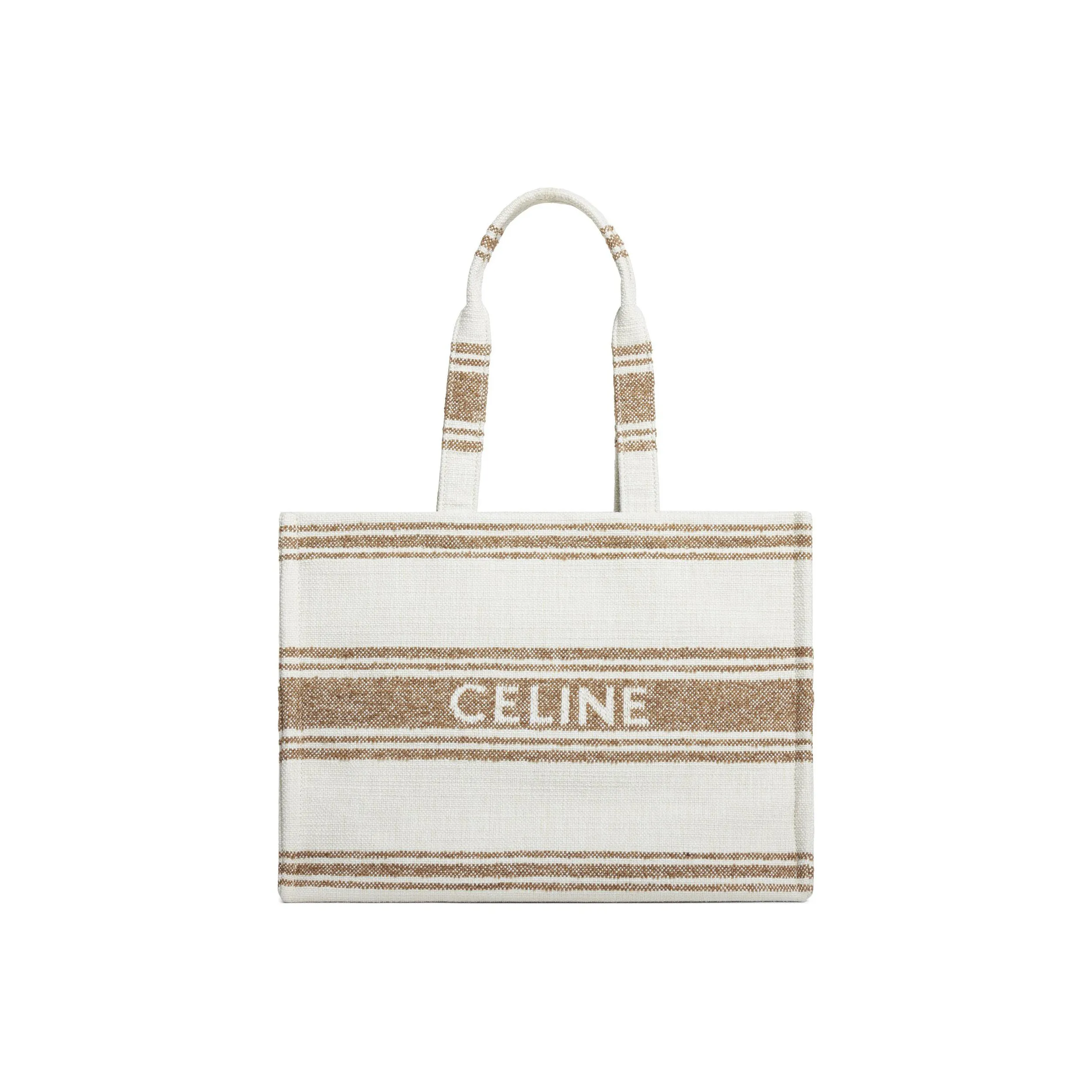 CELINE Cabas Fabric With Cow Leather Tote Bag, Shopping Bag, Handbag Tubas Women's White/Brown