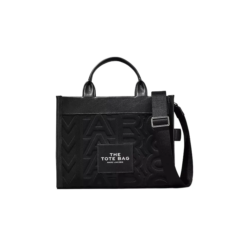 MARC JACOBS Leather Trim Tote Bag, Shopping Bag, Shoulder Bag, Crossbody Bag, Handbag Medium Size Unisex Black