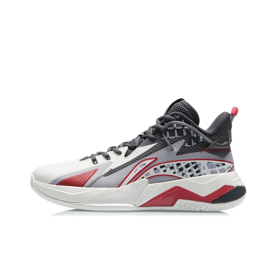 LINING Fighting Falcon Basketball Shoes Men's Mid Top White/Turquoise Purple/Ebony Black