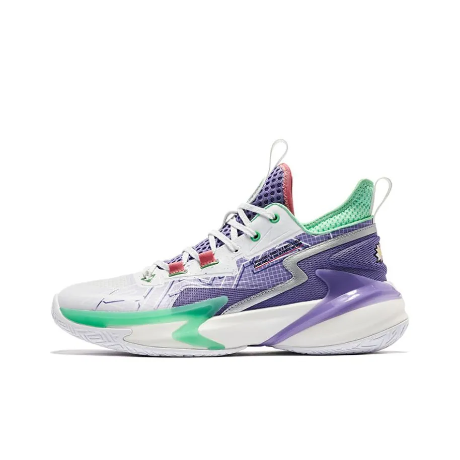 QIAODAN Broken Shadow 4 Elite Cushioning Anti-Slip And Wear-Resistant Mid-Top Basketball Shoes White Purple Green