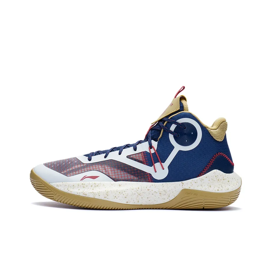 LINING Sonic 9 Team Basketball Shoes Men's Mid top Royal Blue/White/Almond Yellow