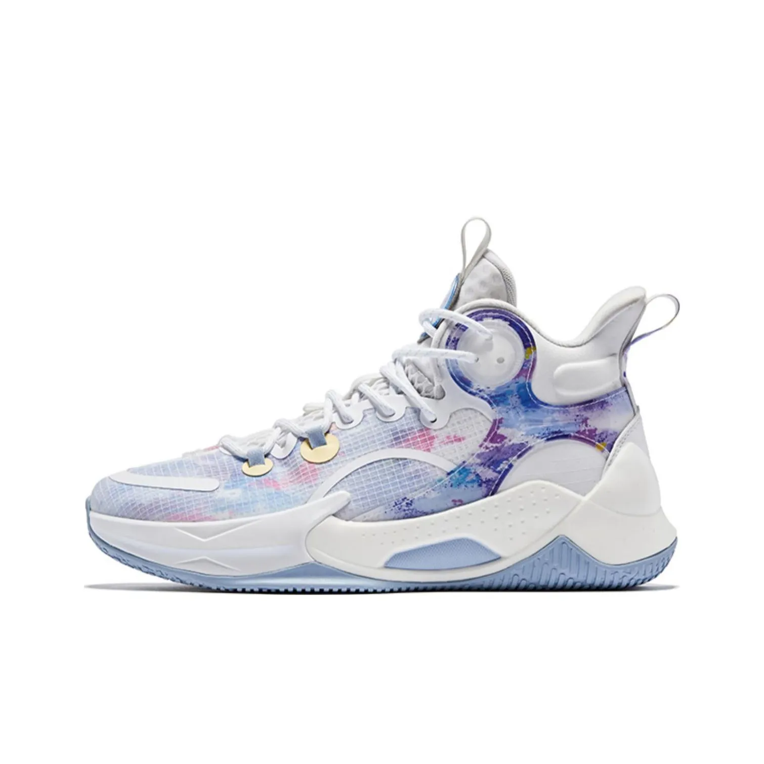 QIAODAN Busters 3Elite Misty Rain Abrasion Resistant Breathable High Top Basketball Shoes Men's White Smoke Rain Blue
