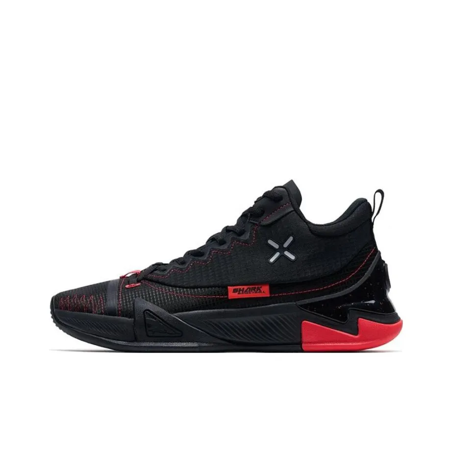 XTEP Shark1.0 Shock Absorbers Slip Resistant, Abrasion Resistant, Breathable High Top Basketball Shoes Men's Black Red