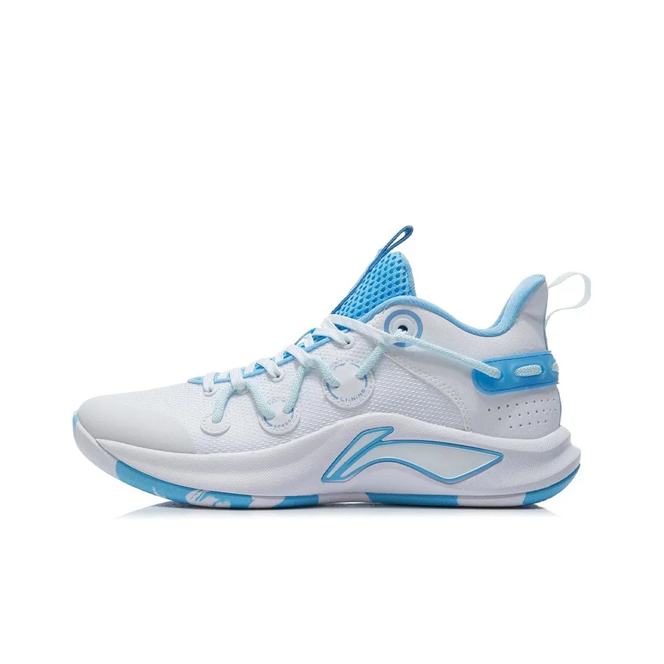 LiNing Speed Team Cushioning Anti-Slip And Wear-Resistant Rebound Low-Top Performance Basketball Shoes White Blue