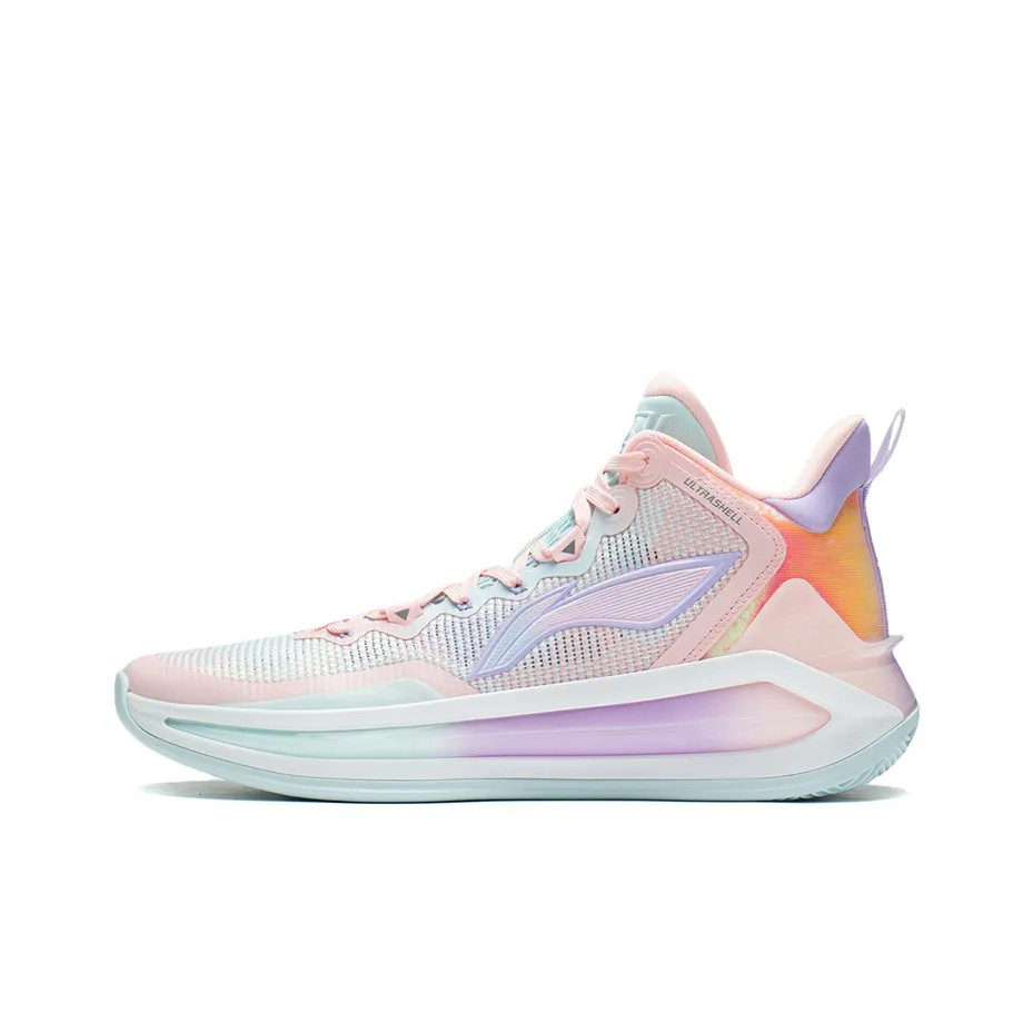 LINING Liren 3 Basketball Shoes Men's Mid Top Fluorescent Light Pink/Aqua Blue