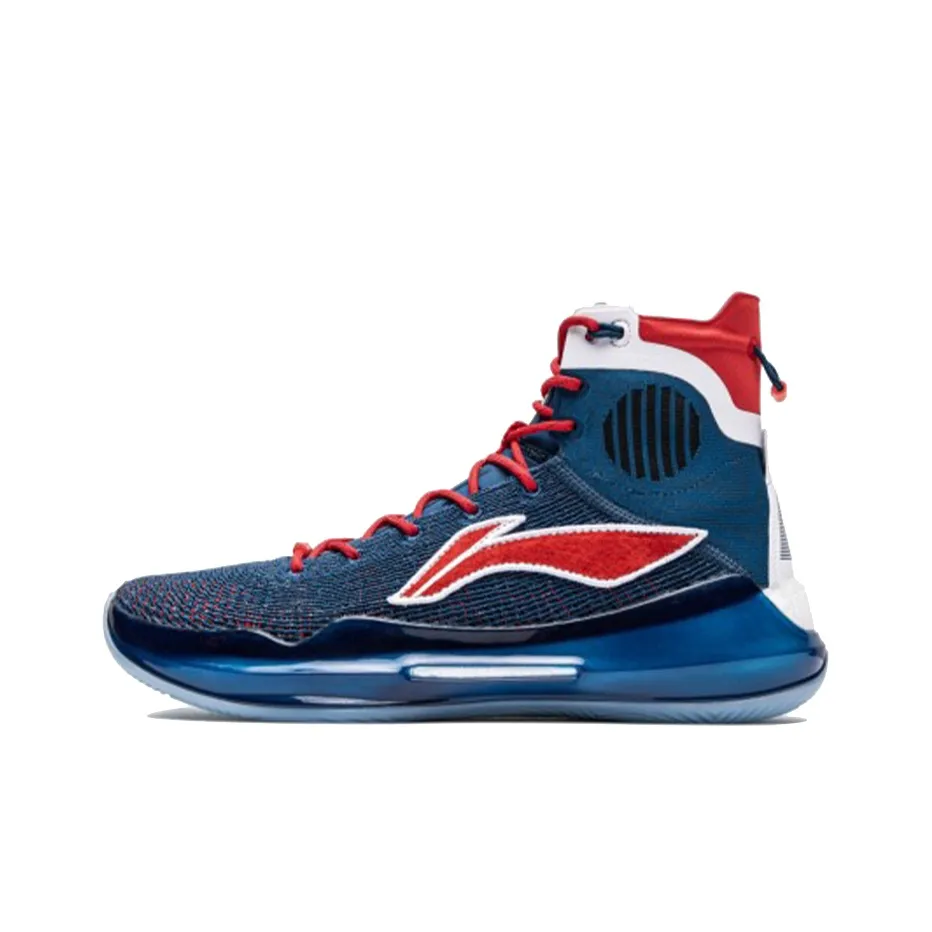 LINING YuShuai 13 Амортизирующие подошва Устойчивая к истиранию Высокий топ Баскетбольные кроссовки Мужские Синий Красный