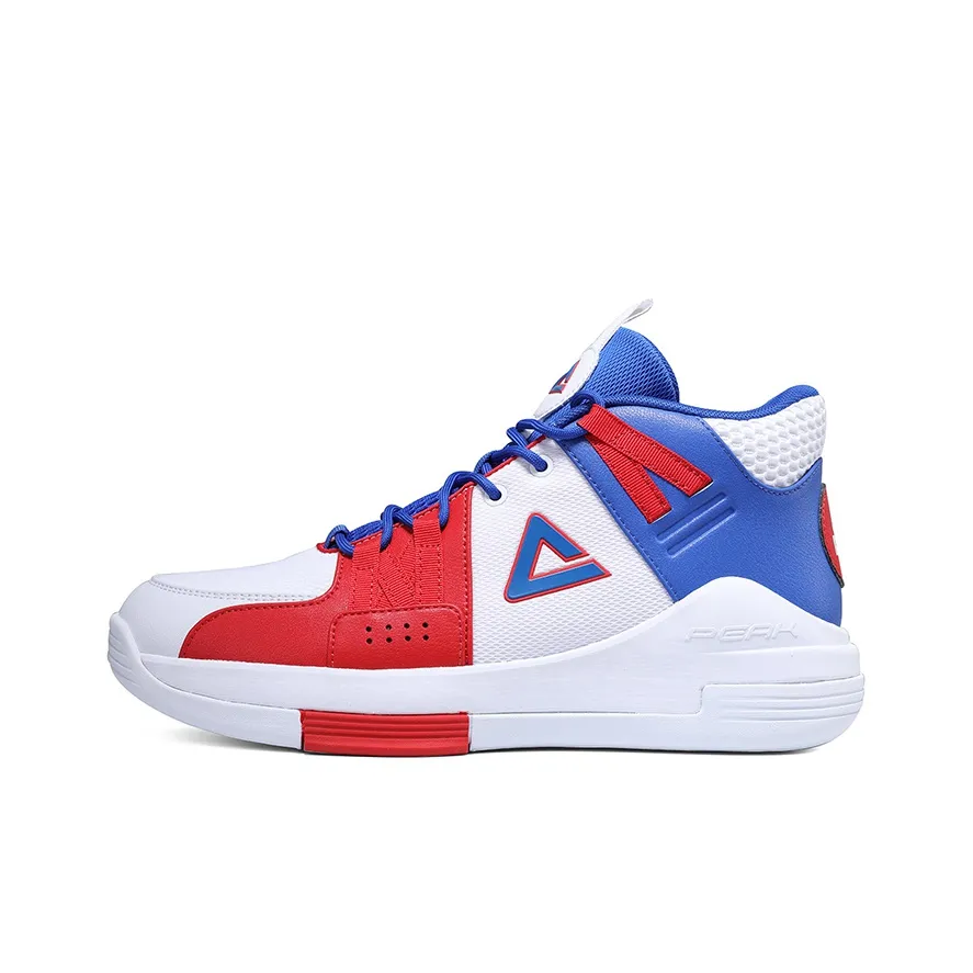 PEAK Shock Absorbers With Slip Resistant And Abrasion Resistant Properties Mid Top Basketball Shoes Men's White Red