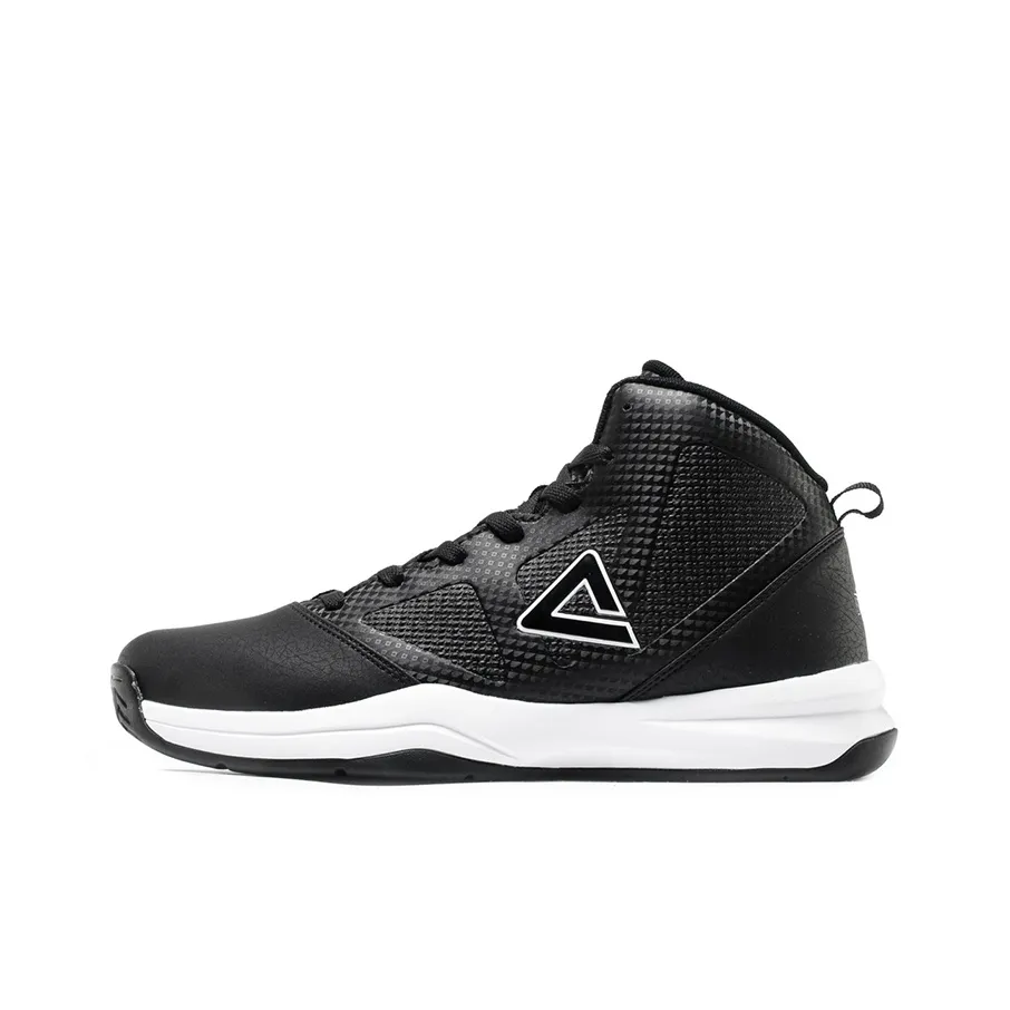 PEAK Cushioned Slip Resistant Abrasion Resistant High Top Basketball Shoes Men's Black White