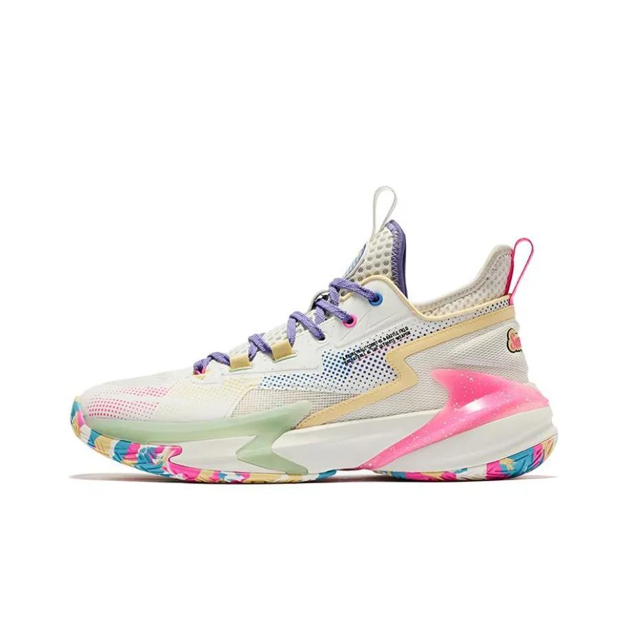 QIAODAN Broken Shadow 4 Elite Cushioning Anti-Slip And Wear-Resistant Mid-Top Basketball Shoes Beige Pink Purple