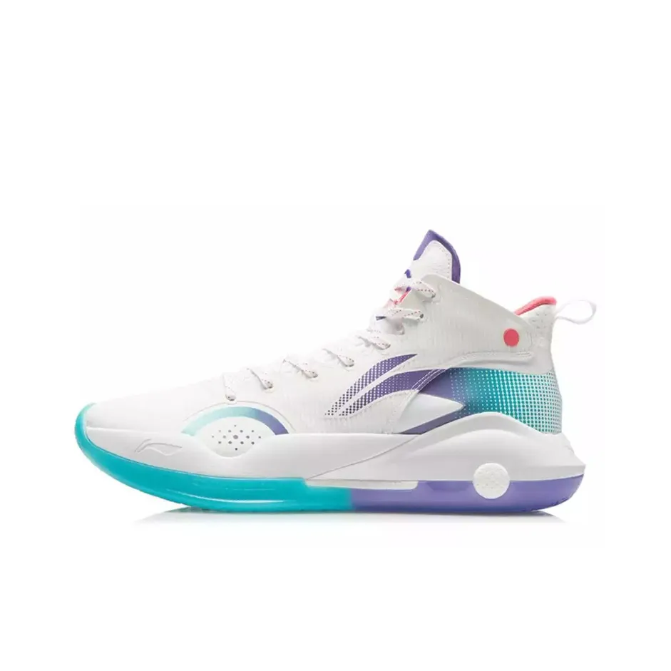 LiNing Yushuai XV Cushioning Anti-Slip And Wear-Resistant Coverage Support Mid-Top Basketball Shoes White Blue Purple