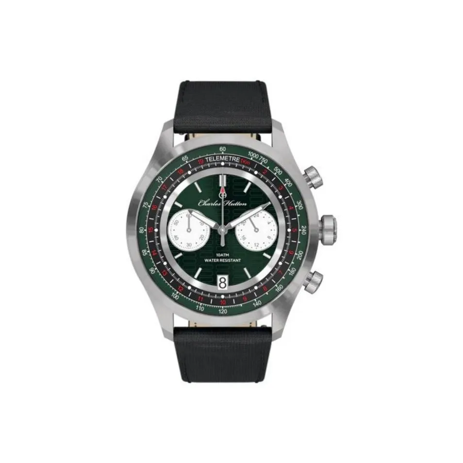 CHARLES HUTTON Defender Collection Мужские часы Кварцевый механизм Холст Ремешок Зеленый циферблат Мужские часы 78725_6_A