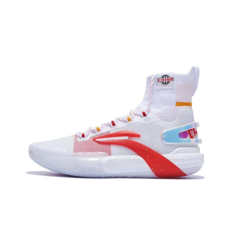 LiNing Speed 9 Ultra Cushioning Anti-Slip And Wear-Resistant High-Top Basketball Shoes White Red
