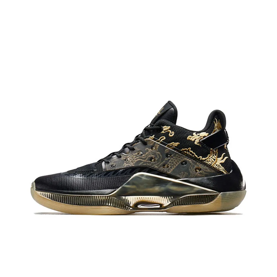XTEP Levitation 4 Jeremy Lin Tactical Blu Boots, China Dragon Mid Top Basketball Shoes Men's Black Gold