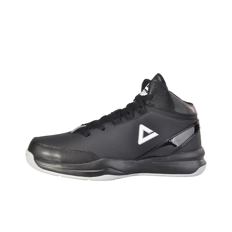 PEAK Cushioning, Slip Resistant, And Abrasion Resistant Mid Top Performance Basketball Shoes Men's Black White