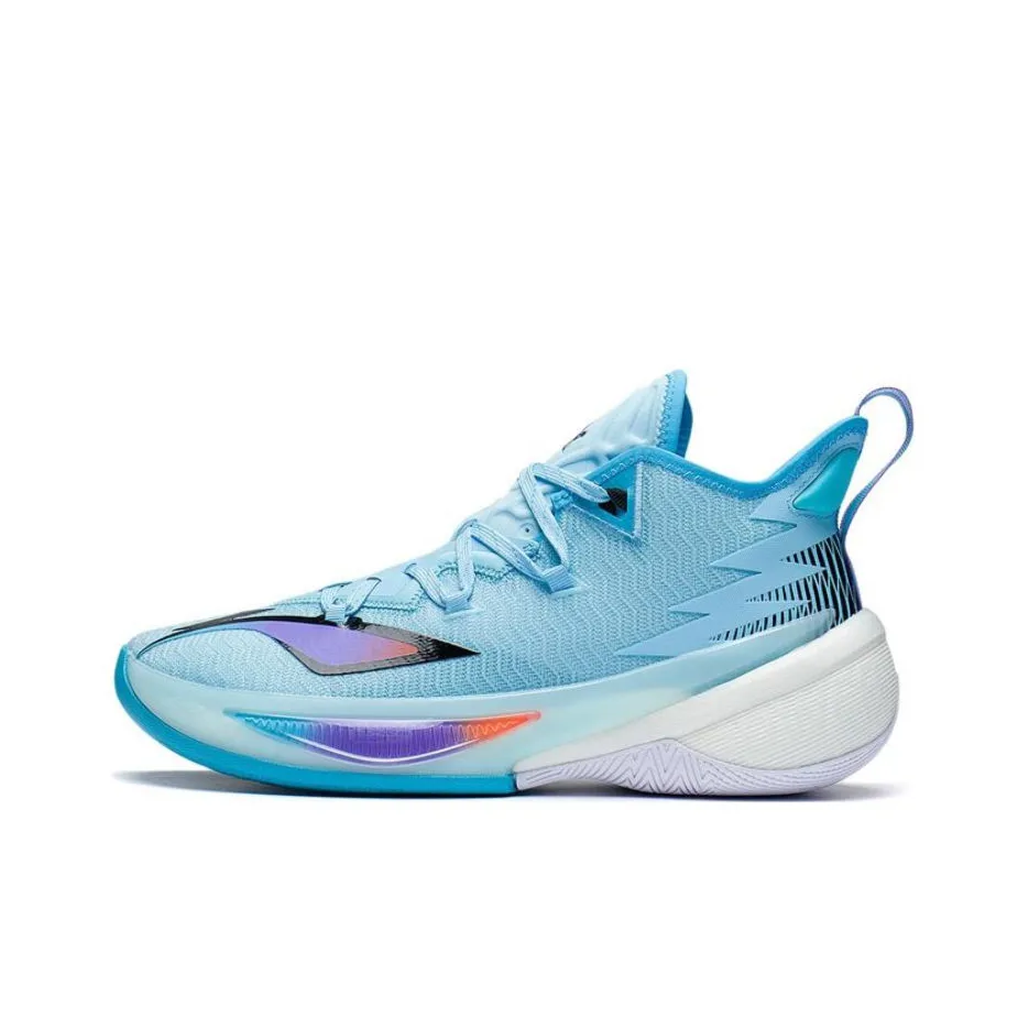 LINING Power 9 Basketball Shoes Men's Mid Top Light Blue/Black