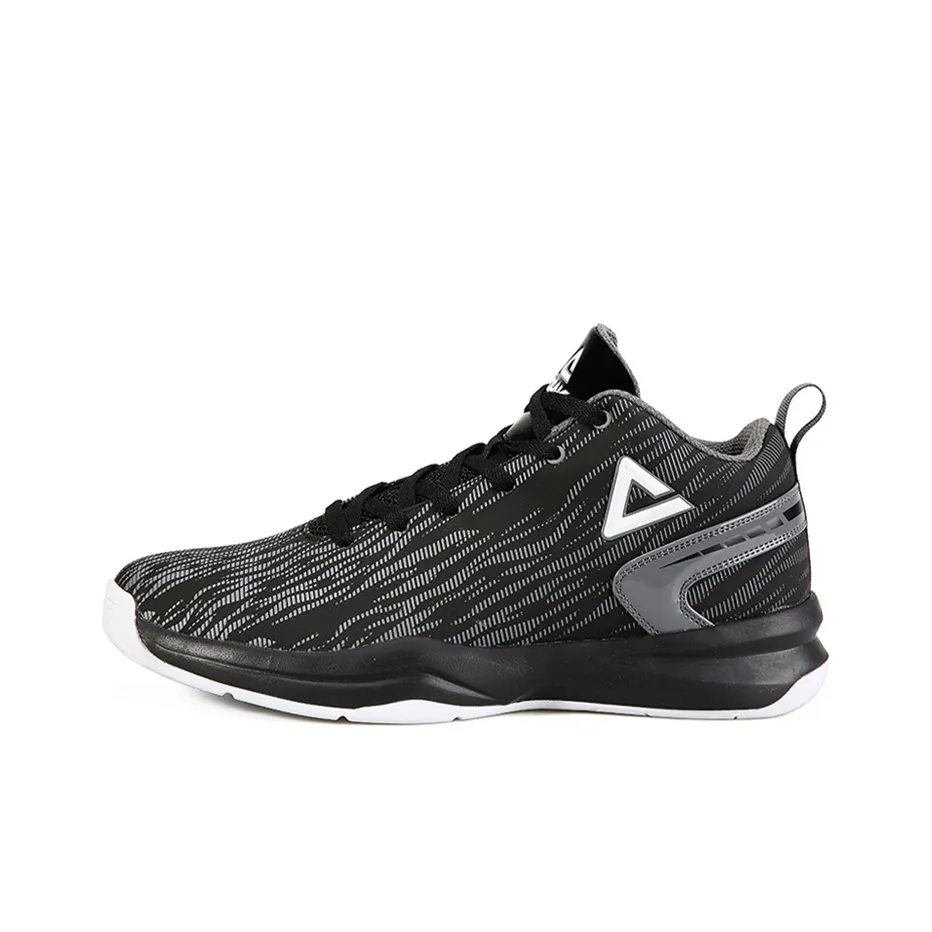 PEAK Glow In The Dark Cushioning Anti Slip And Wear Resistant Mid Top Performance Basketball Shoes Men's Black Gray