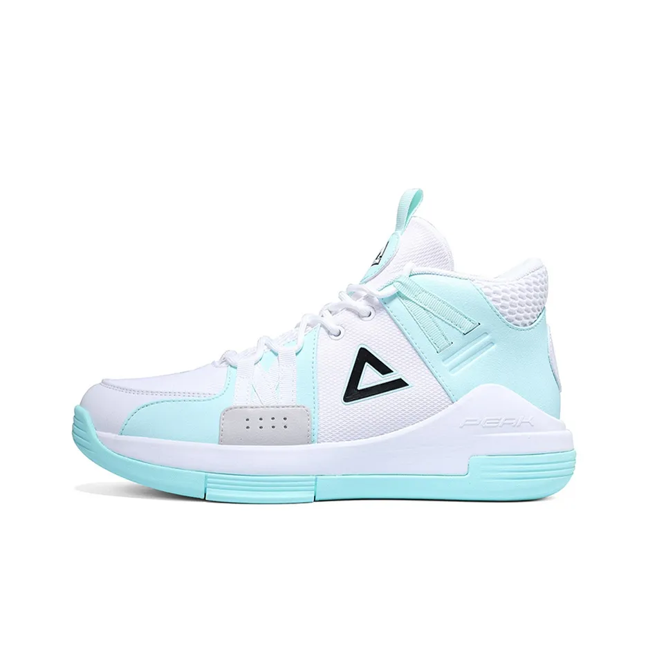 PEAK Shock Absorbers Slip Resistant Abrasion Resistant High Top Basketball Shoes Men's White Green
