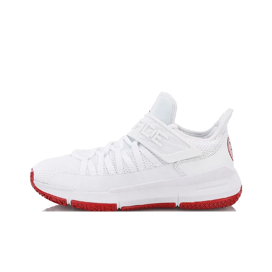 LiNing Universal Hook-and-Loop Cushioned Slip-Resistant Abrasion-Resistant Low-Top Basketball Shoes White Red