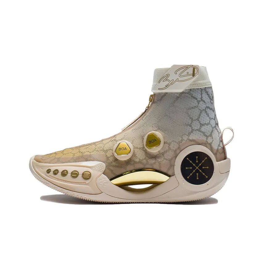 LINING WOW 9 Basketball Shoes Men's High Top Crimson Gold/Swan White