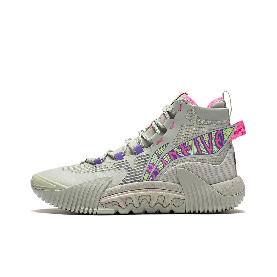 LiNing Badfive 2 Cushioning Anti-Slip And Wear-Resistant High-Top Performance Basketball Shoes Gray Red Green
