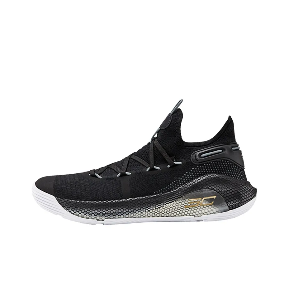 Under Armour Curry 6 Curry 6 Устойчивые к истиранию Низкие Баскетбольные кроссовки для игры Мужские Черный Золотой