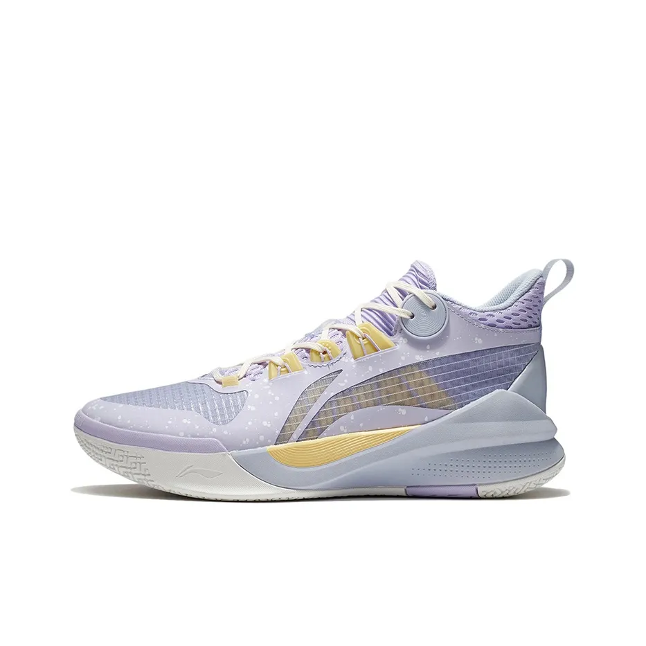 LiNing Sonic 10 Team Cushioning Anti-Slip And Wear-Resistant Coverage Support Mid-Top Basketball Shoes Purple Yellow